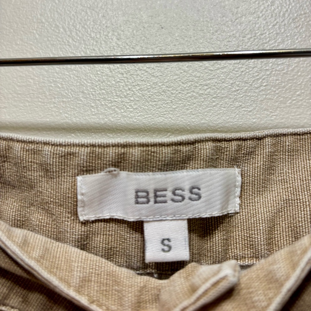 Bess Vintage Y2K Mid Rise Flare Capri Jeans Stretch Button Detail Tan S - Picture 9 of 12